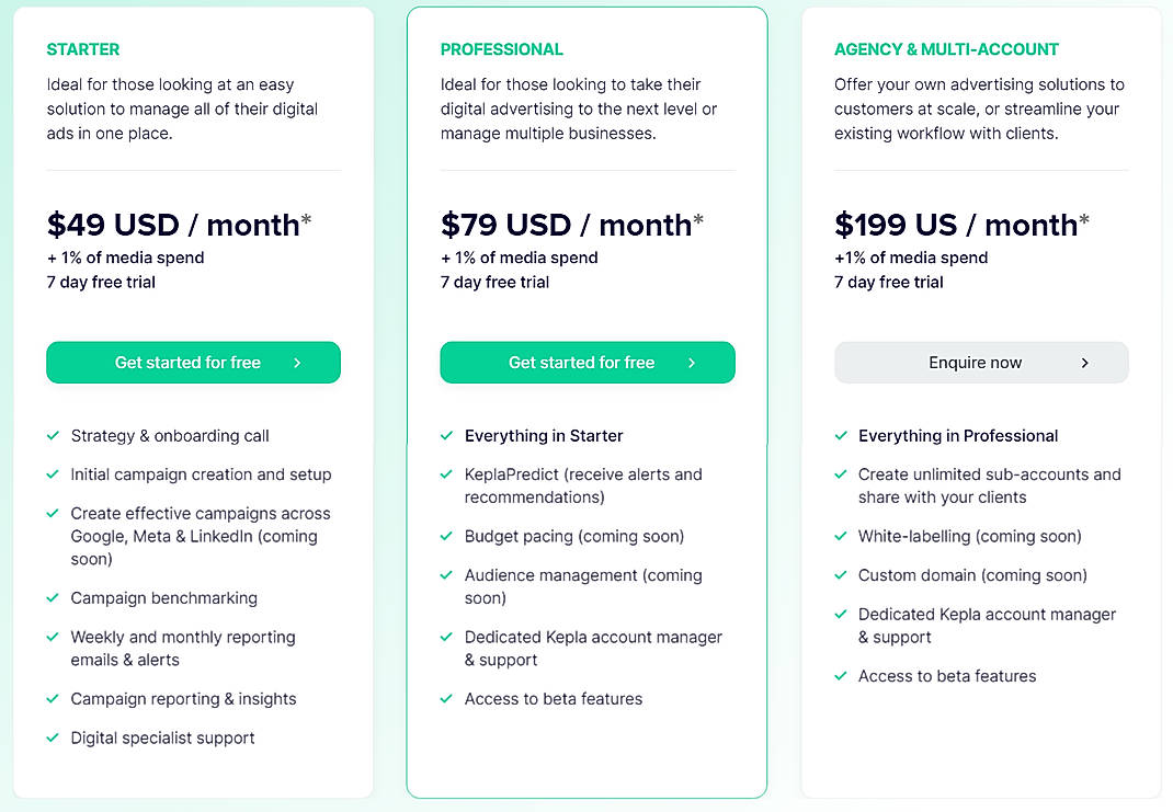 Pricing screenshot