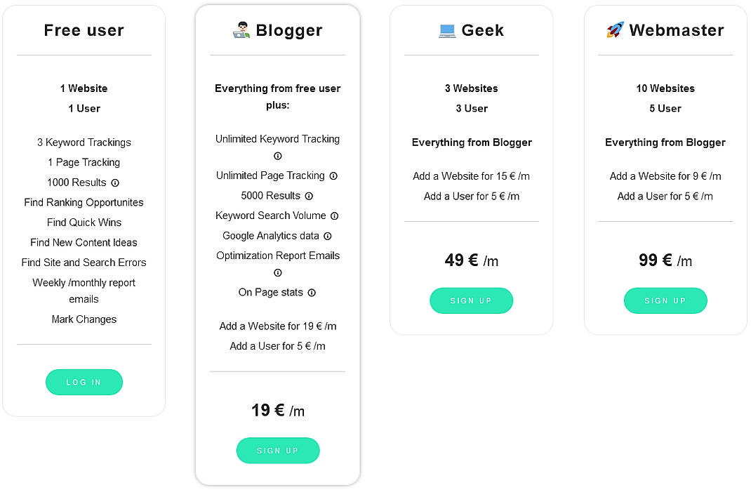 Pricing screenshot