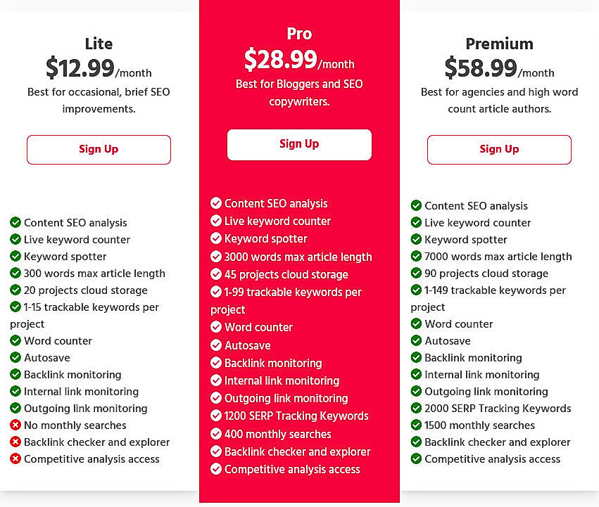 Pricing screenshot
