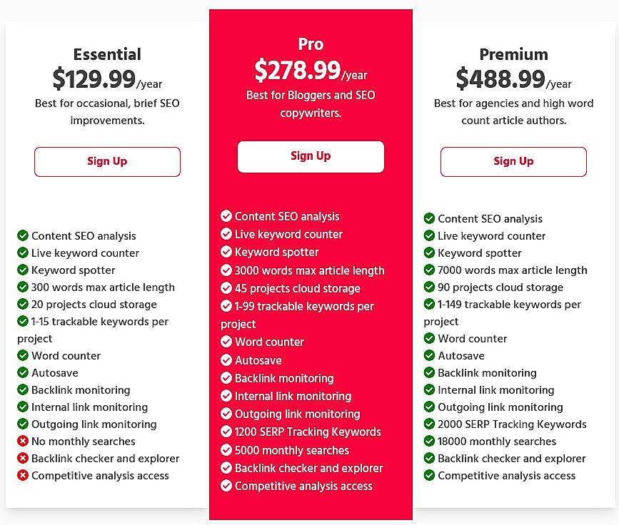 Pricing screenshot