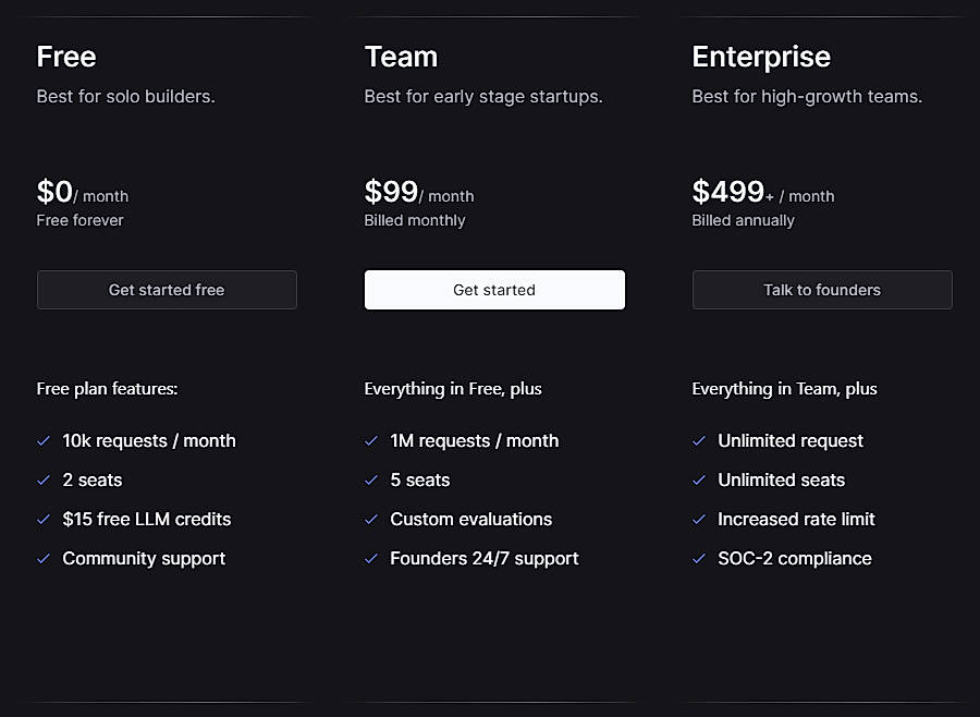 Pricing screenshot