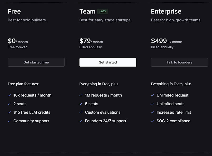 Pricing screenshot