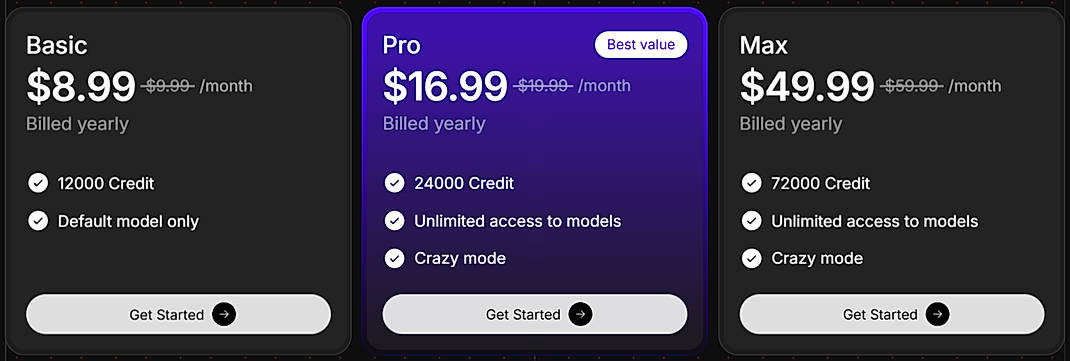 Pricing screenshot