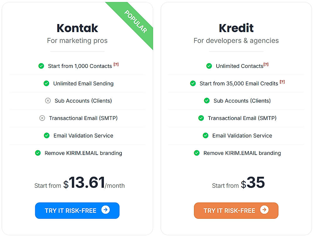 Pricing screenshot