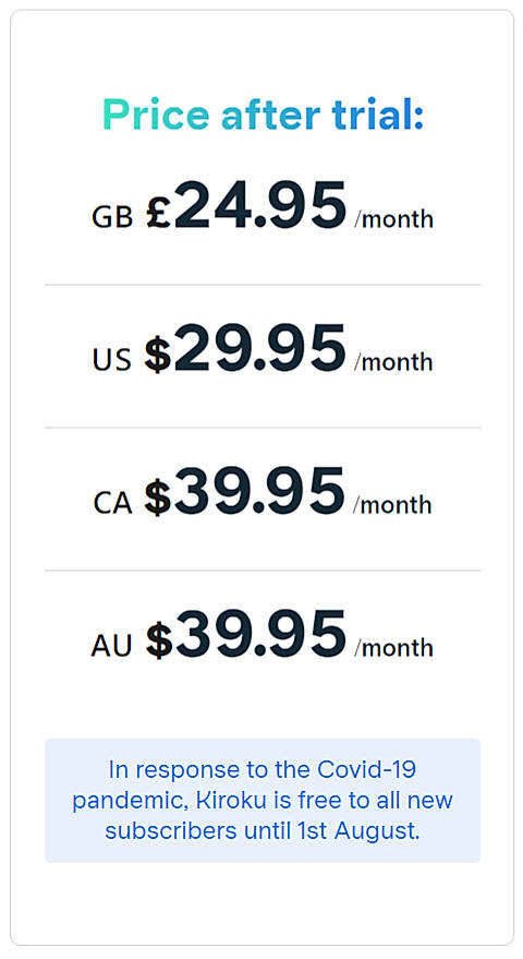 Pricing screenshot