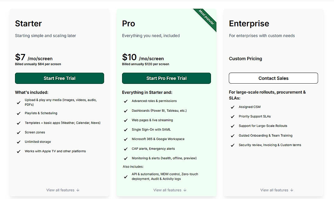 Pricing screenshot