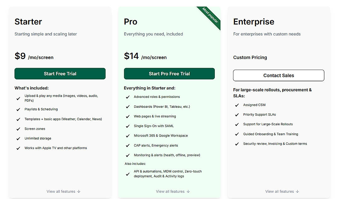Pricing screenshot