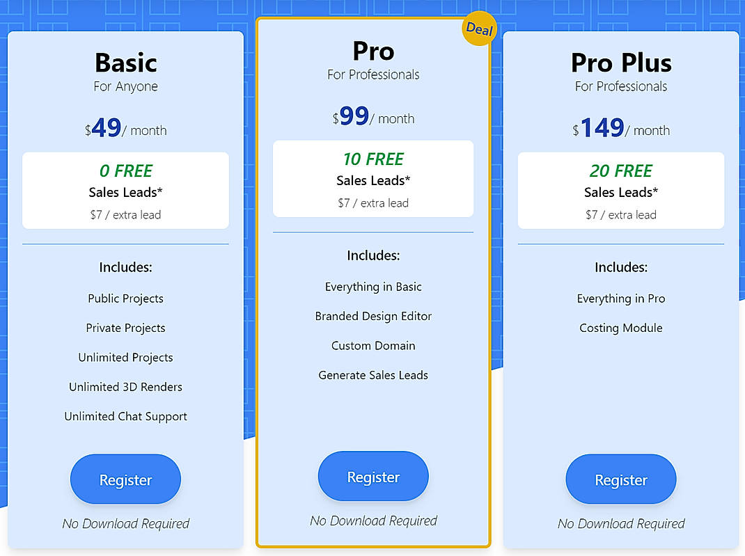 Pricing screenshot