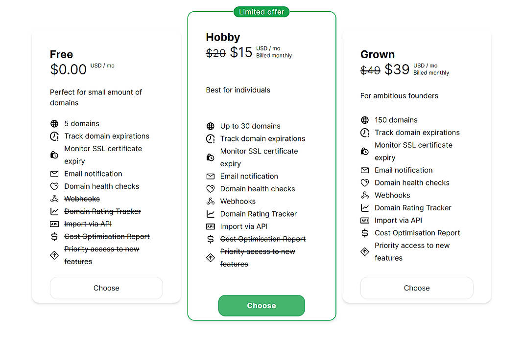 Pricing screenshot