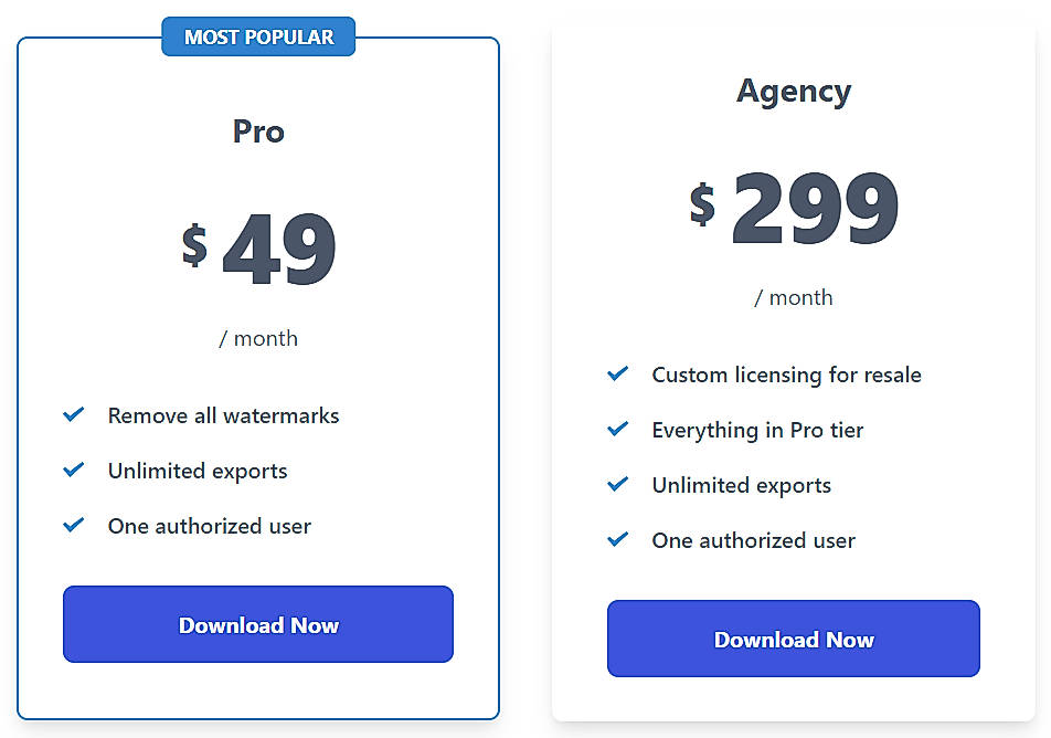 Pricing screenshot