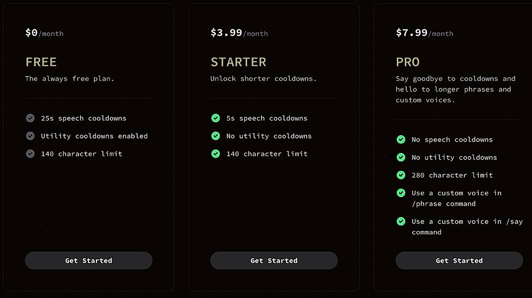 Pricing screenshot