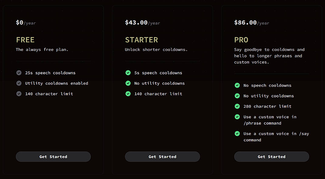 Pricing screenshot