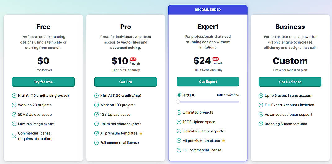 Pricing screenshot