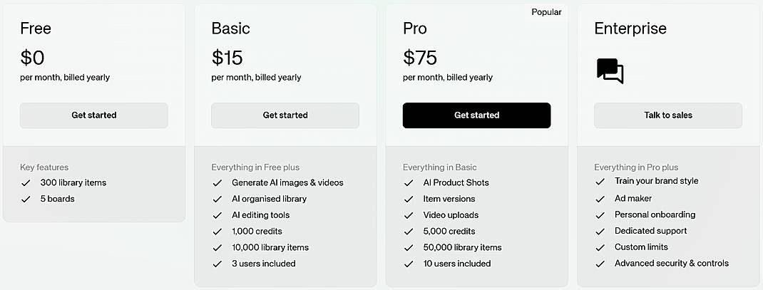 Pricing screenshot