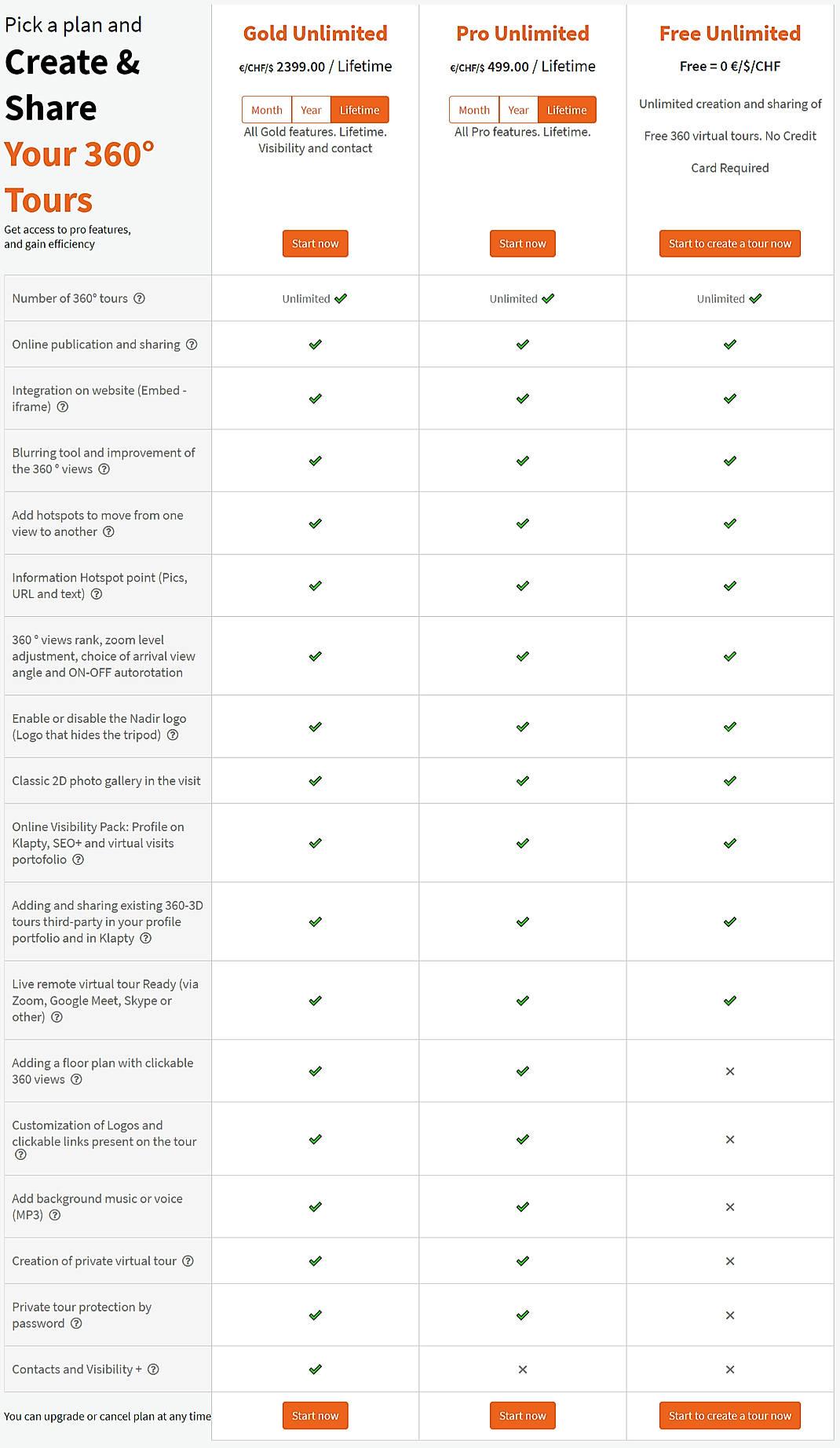 Pricing screenshot