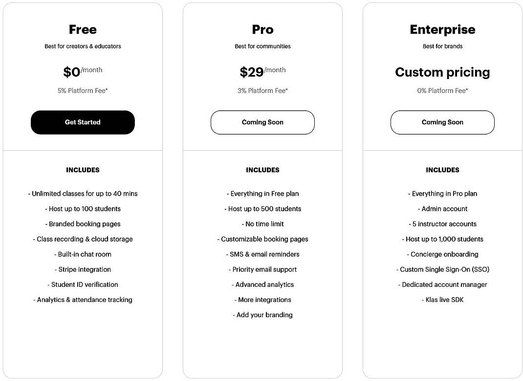 Pricing screenshot