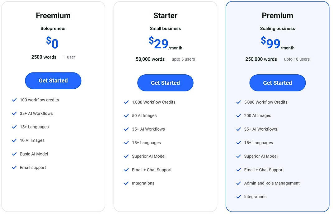 Pricing screenshot