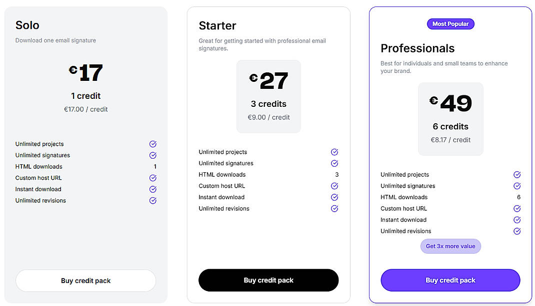 Pricing screenshot