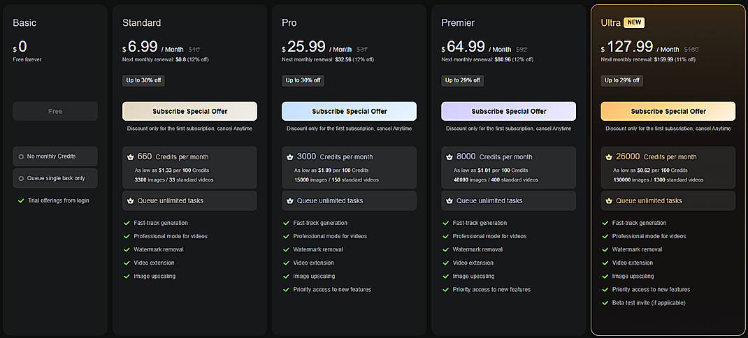 Pricing screenshot