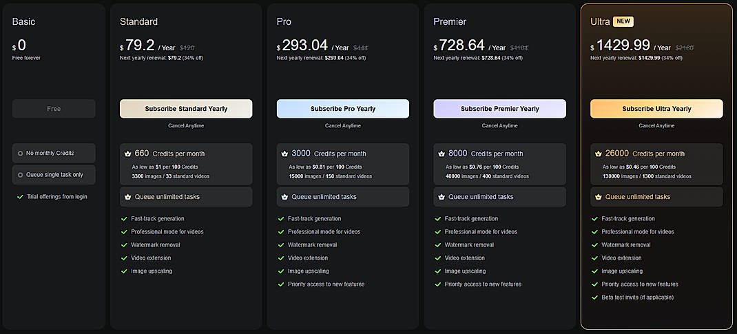 Pricing screenshot