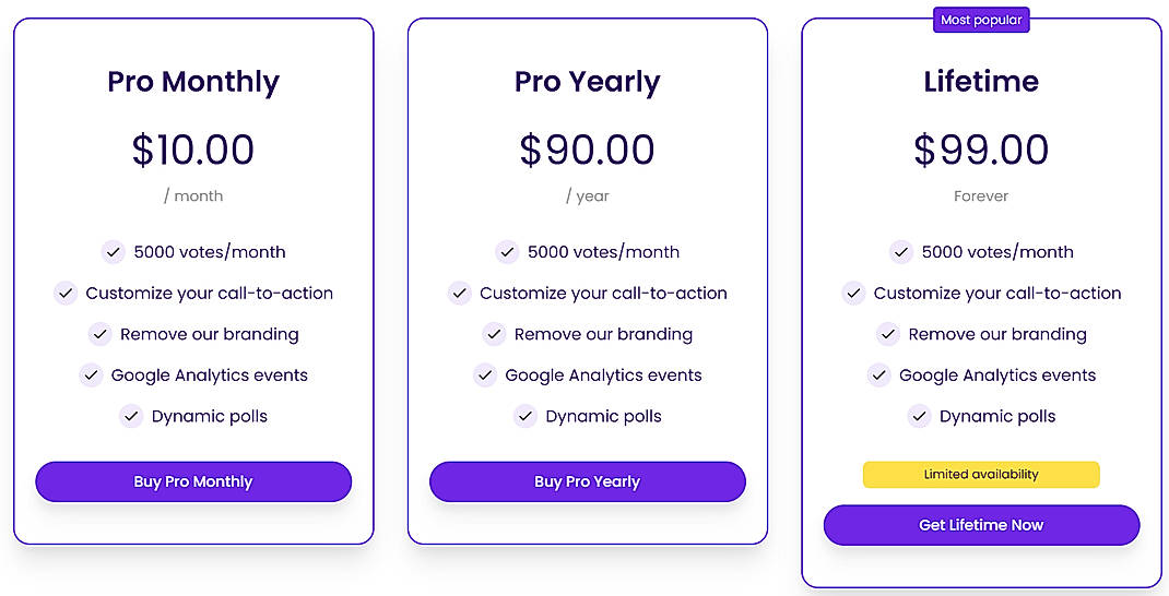 Pricing screenshot