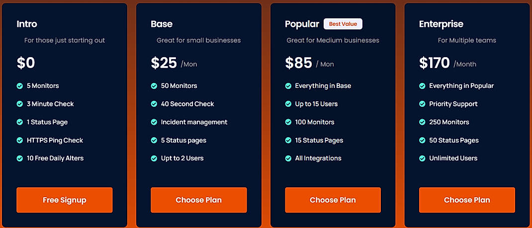 Pricing screenshot
