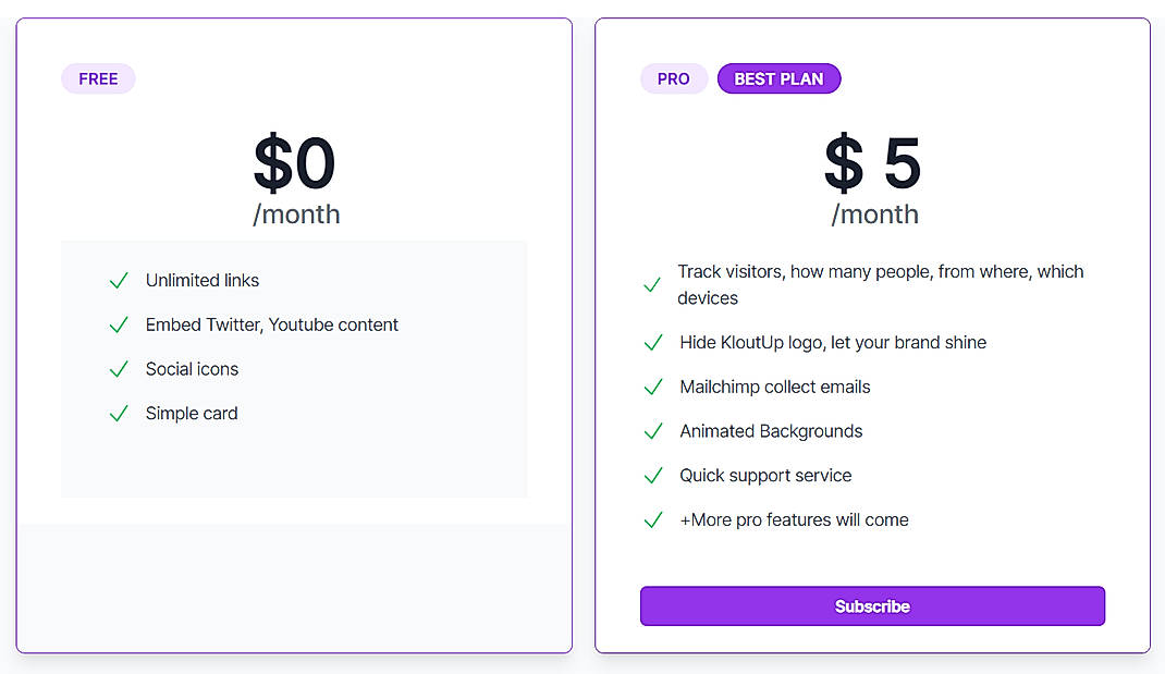 Pricing screenshot
