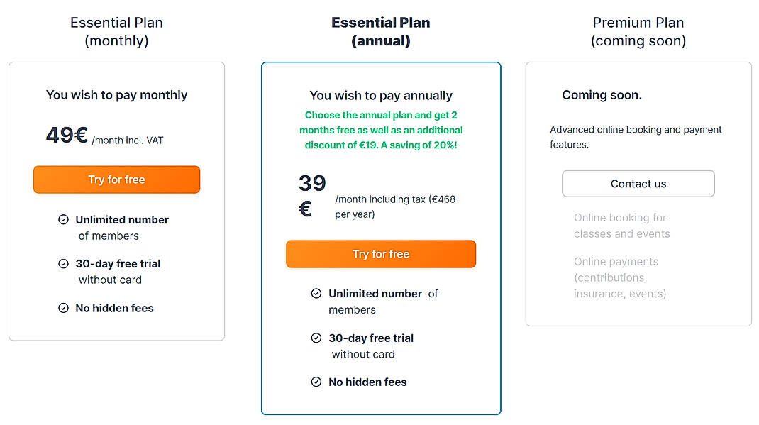 Pricing screenshot