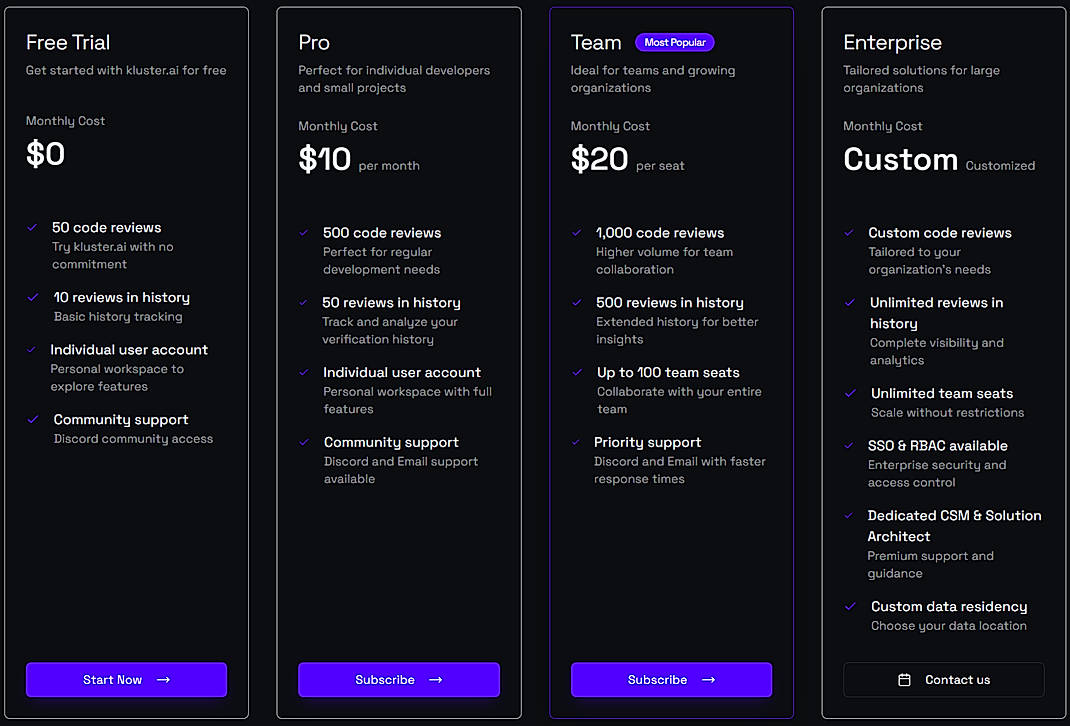 Pricing screenshot