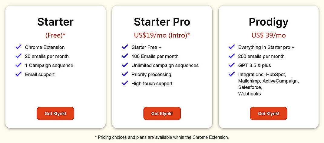 Pricing screenshot
