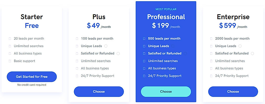 Pricing screenshot