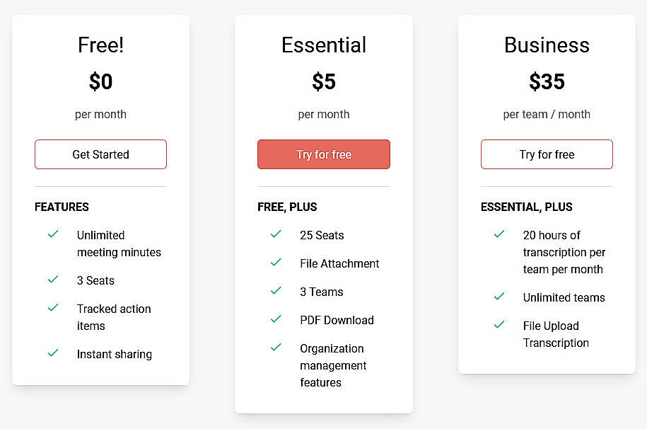 Pricing screenshot