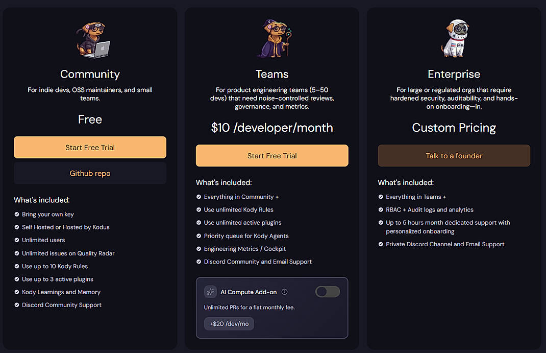 Pricing screenshot