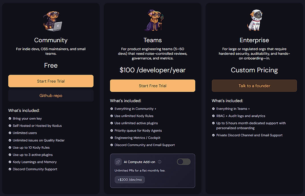 Pricing screenshot