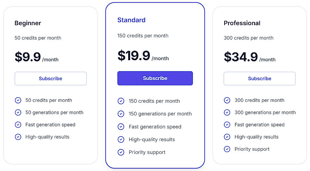 Pricing screenshot