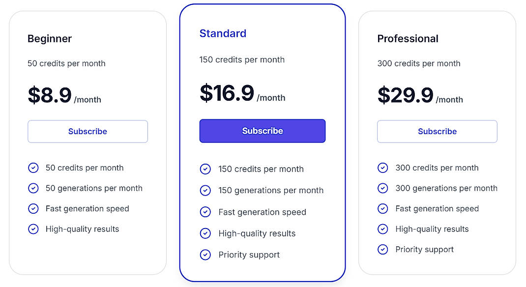 Pricing screenshot