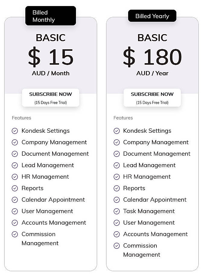 Pricing screenshot