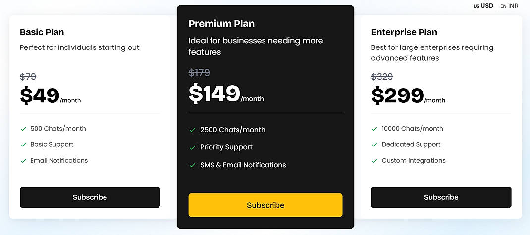 Pricing screenshot