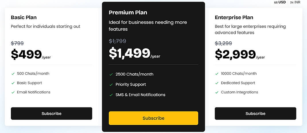 Pricing screenshot