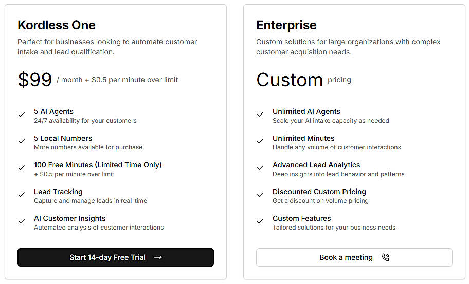 Pricing screenshot