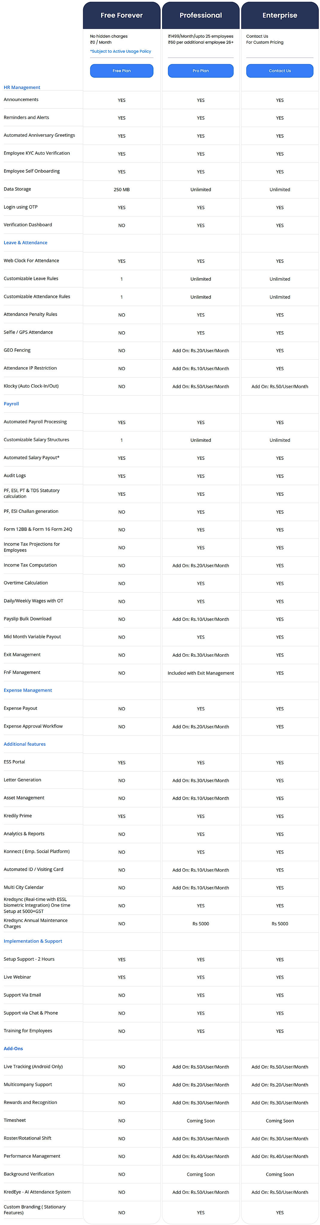 Pricing screenshot
