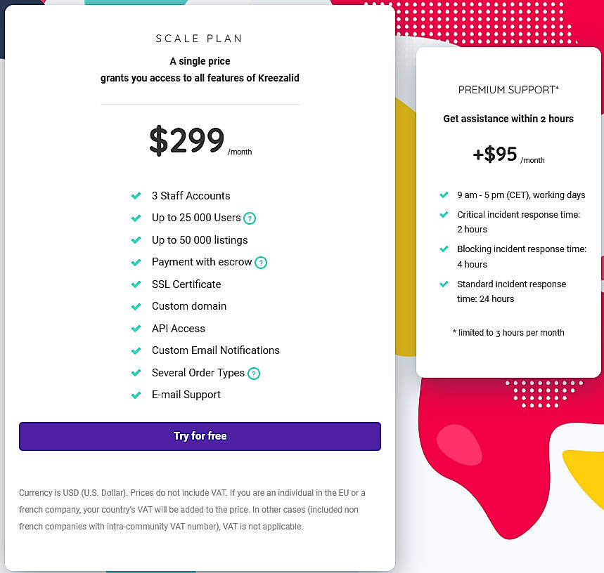 Pricing screenshot