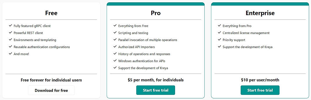 Pricing screenshot