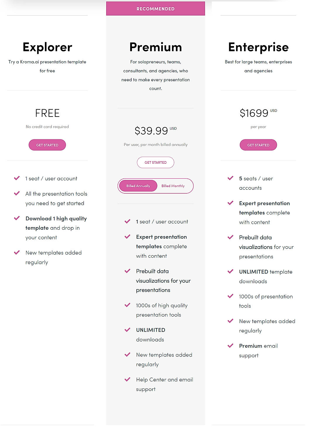 Pricing screenshot