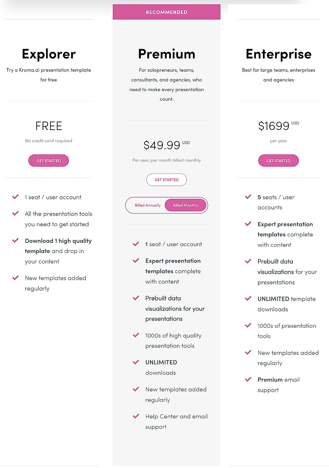 Pricing screenshot
