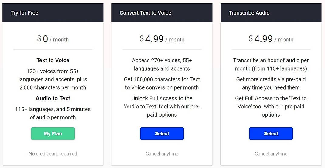 Pricing screenshot