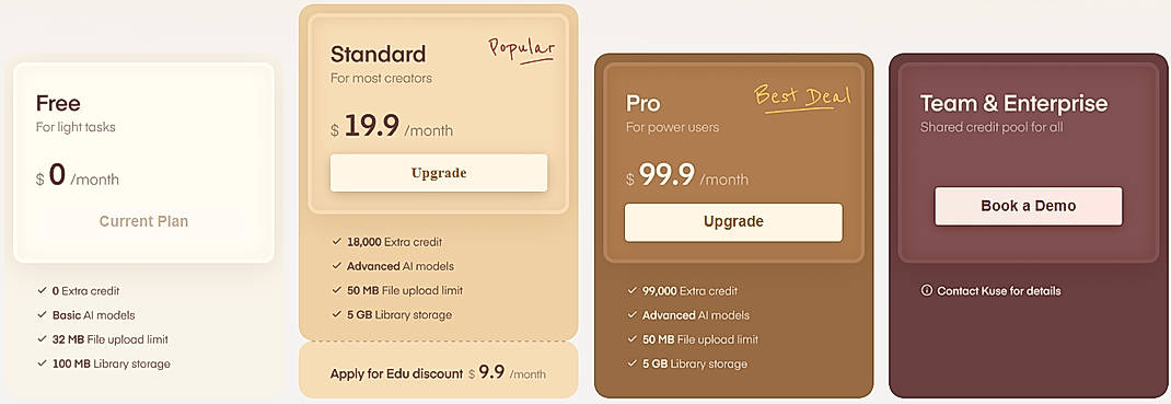 Pricing screenshot
