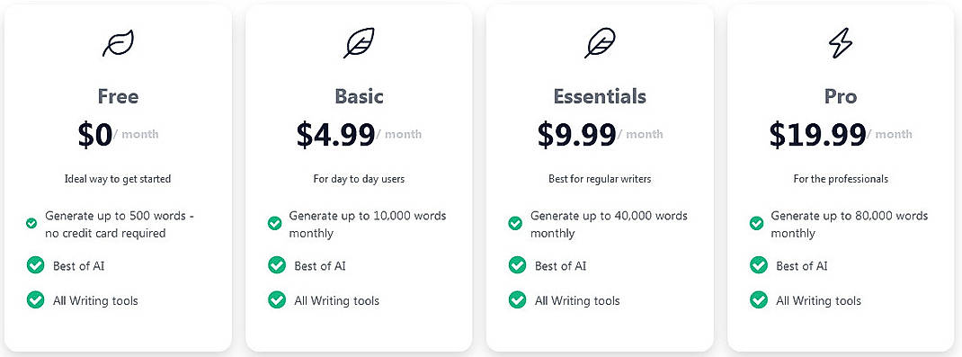 Pricing screenshot