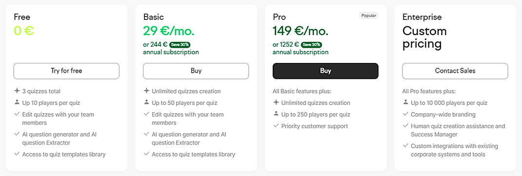 Pricing screenshot