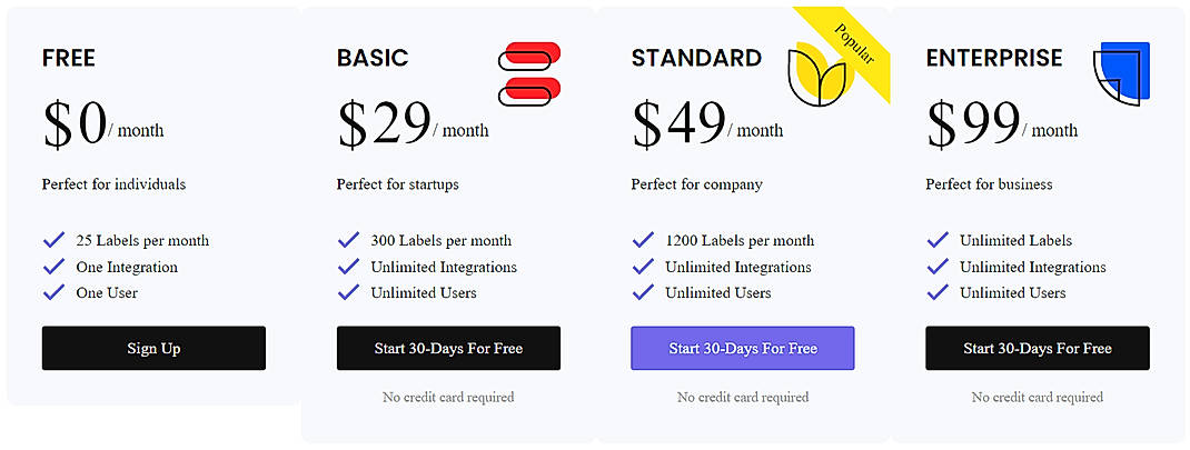 Pricing screenshot